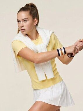 NWT K-Swiss Pale Yellow Performance Short Sleeve Tee Mesh Breathable Tennis Top